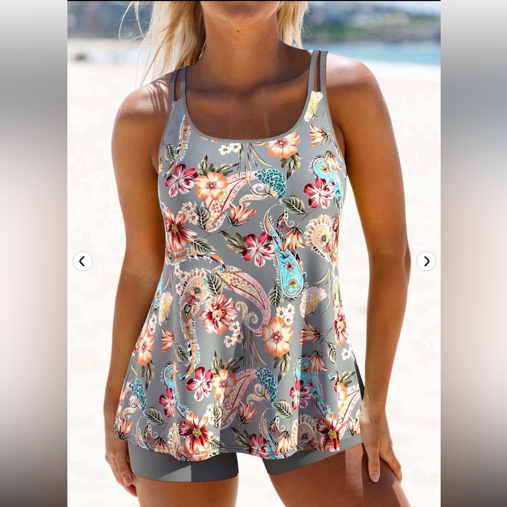 Modlily Patchwork Paisley Print Grey Tankini Set - image 1